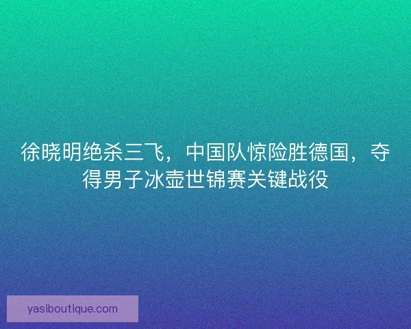 徐晓明绝杀三飞，中国队惊险胜德国，夺得男子冰壶世锦赛关键战役