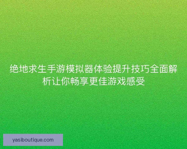 绝地求生手游模拟器体验提升技巧全面解析让你畅享更佳游戏感受
